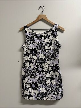 1990s R Wear by Rampage Black & White mod Floral cotton Sleeveless Dress